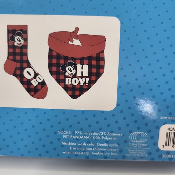 New Disney Mickey Mouse Pet Owner Matching Set Crew Socks Dog Bandana Plaid Red - Picture 11 of 15